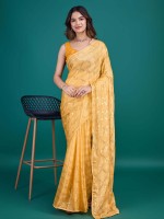 Yellow Shimmer Georgette Designer Saree